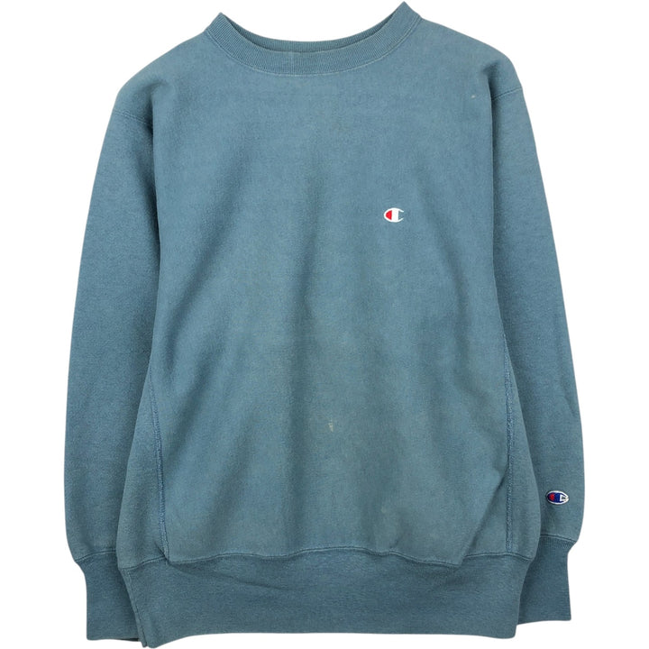 90'S Champion Reverse Weave Embroidered Tag One Point Logo Sweatshirt Trainer Made in USA Men's L size cotton Blue type light blue Vintage Second Hand