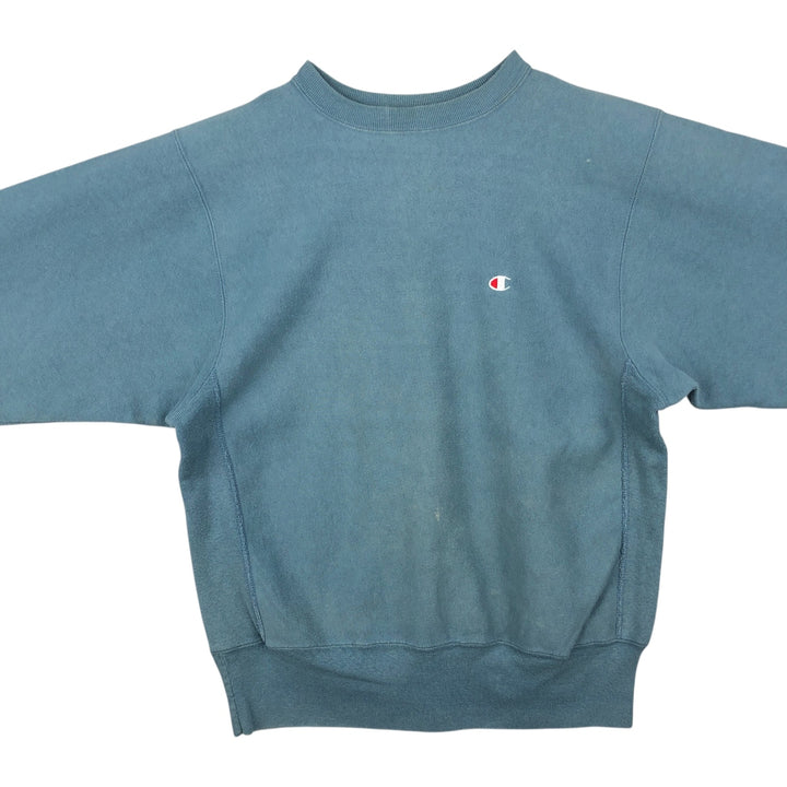 90'S Champion Reverse Weave Embroidered Tag One Point Logo Sweatshirt Trainer Made in USA Men's L size cotton Blue type light blue Vintage Second Hand
