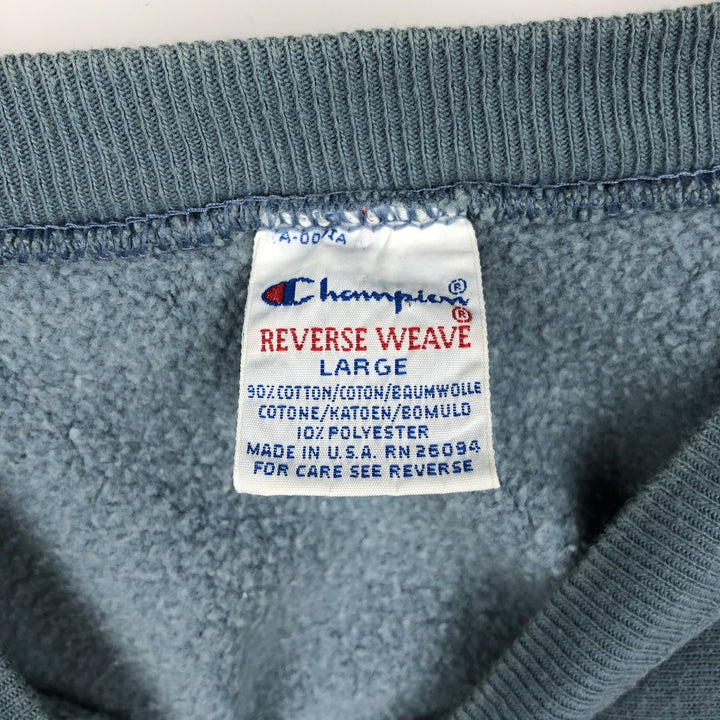 90'S Champion Reverse Weave Embroidered Tag One Point Logo Sweatshirt Trainer Made in USA Men's L size cotton Blue type light blue Vintage Second Hand