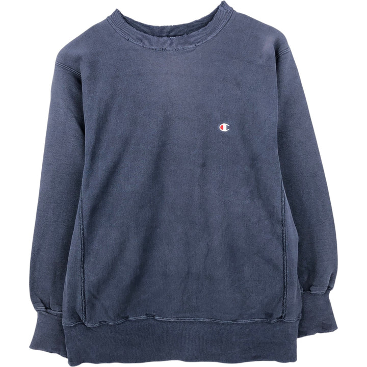 90'S Champion Reverse Weave Embroidered Tag One Point Logo Sweatshirt Trainer Made in USA Men's L size cotton navy blue type Vintage Second Hand