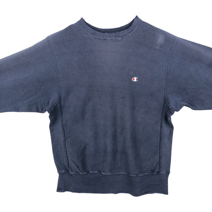 90'S Champion Reverse Weave Embroidered Tag One Point Logo Sweatshirt Trainer Made in USA Men's L size cotton navy blue type Vintage Second Hand