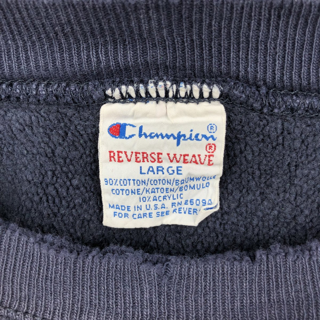 90'S Champion Reverse Weave Embroidered Tag One Point Logo Sweatshirt Trainer Made in USA Men's L size cotton navy blue type Vintage Second Hand