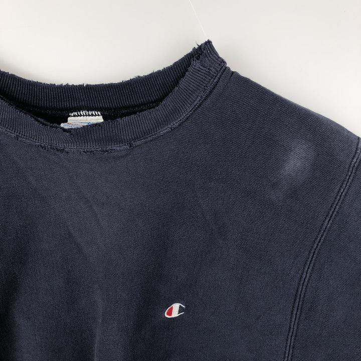 90'S Champion Reverse Weave Embroidered Tag One Point Logo Sweatshirt Trainer Made in USA Men's L size cotton navy blue type Vintage Second Hand