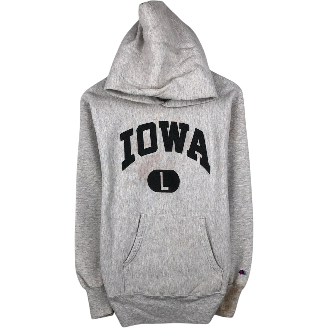 90'S Champion Reverse Weave Embroidered Tag University of Iowa Sweatshirt Pullover Hoodie, Made in USA, Men's Size L (approx.) cotton gray type Vintage Second Hand