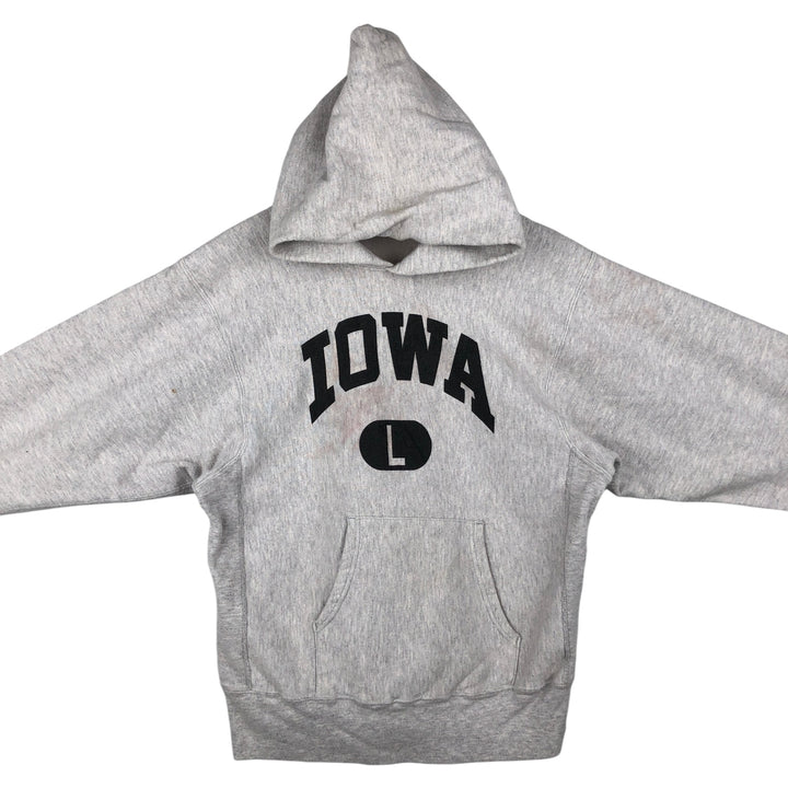 90'S Champion Reverse Weave Embroidered Tag University of Iowa Sweatshirt Pullover Hoodie, Made in USA, Men's Size L (approx.) cotton gray type Vintage Second Hand