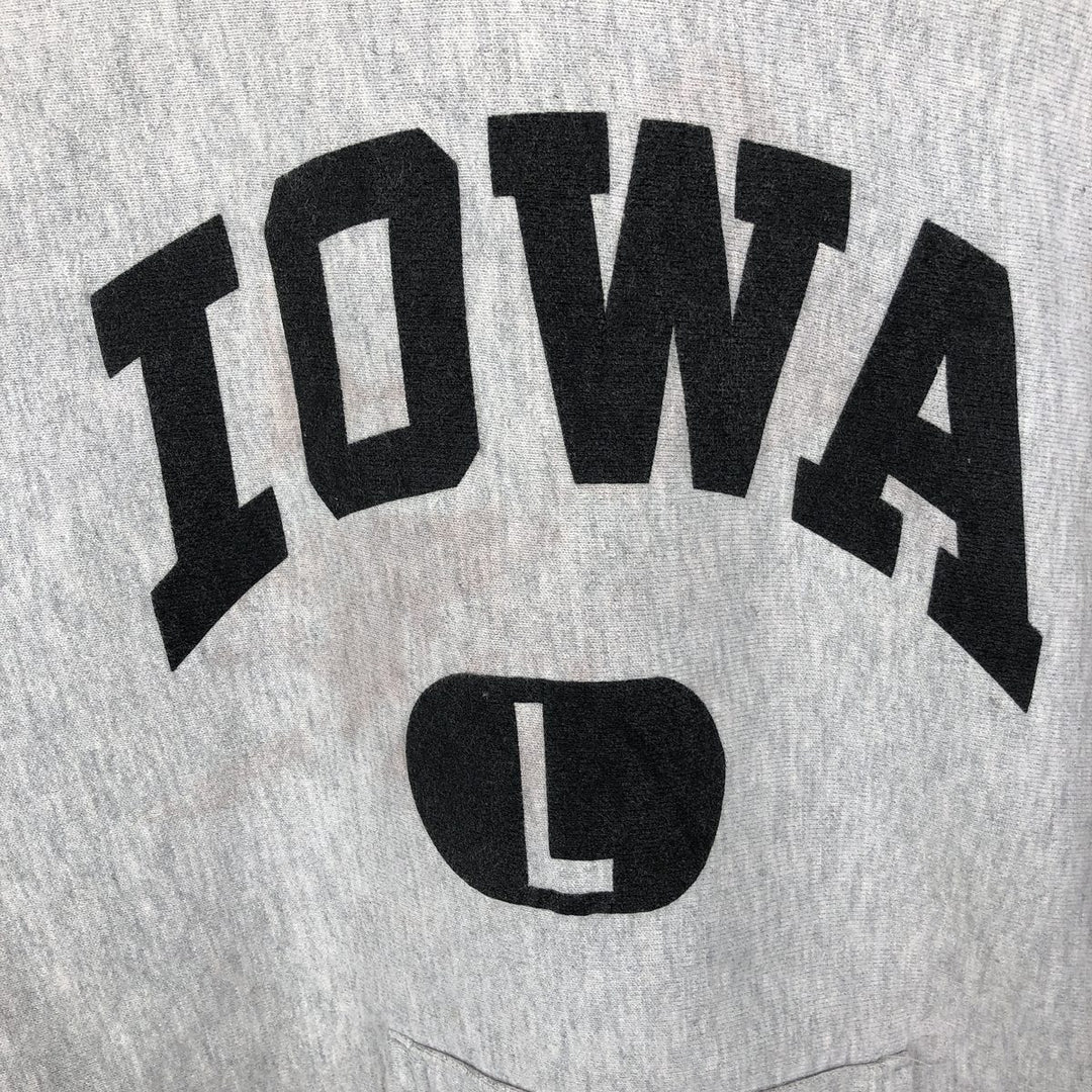 90'S Champion Reverse Weave Embroidered Tag University of Iowa Sweatshirt Pullover Hoodie, Made in USA, Men's Size L (approx.) cotton gray type Vintage Second Hand