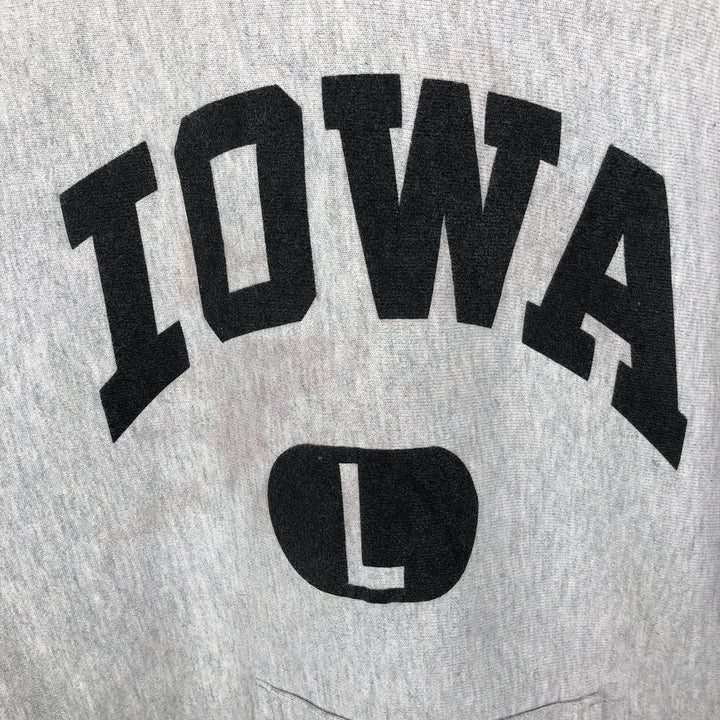 90'S Champion Reverse Weave Embroidered Tag University of Iowa Sweatshirt Pullover Hoodie, Made in USA, Men's Size L (approx.) cotton gray type Vintage Second Hand