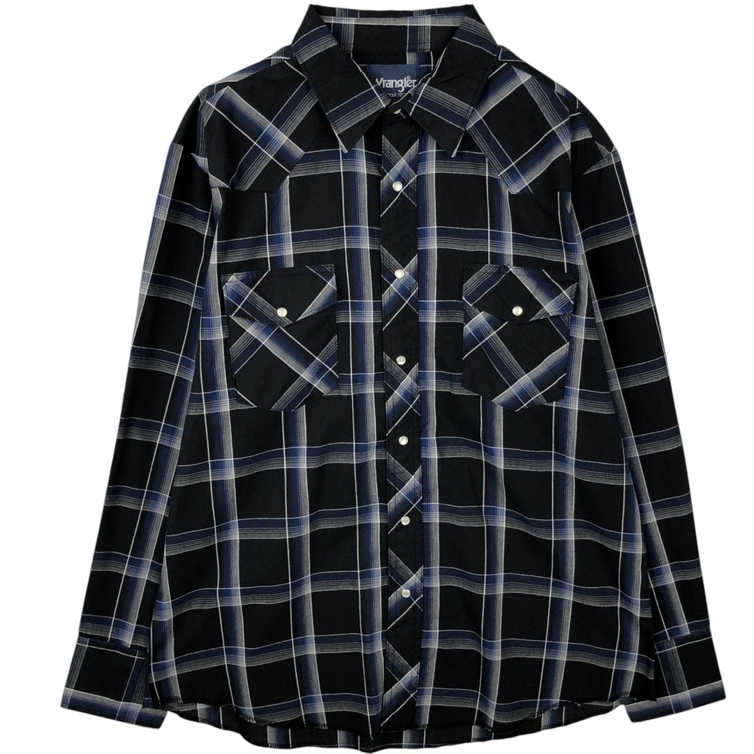 Wrangler Check Pattern Long-Sleeve Western Shirt, Men's Size L (approx.) unclear black type Vintage Second Hand