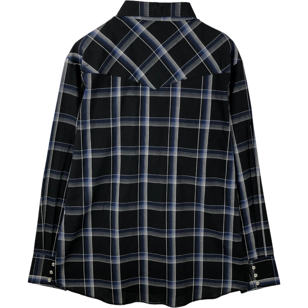 Wrangler Check Pattern Long-Sleeve Western Shirt, Men's Size L (approx.) unclear black type Vintage Second Hand