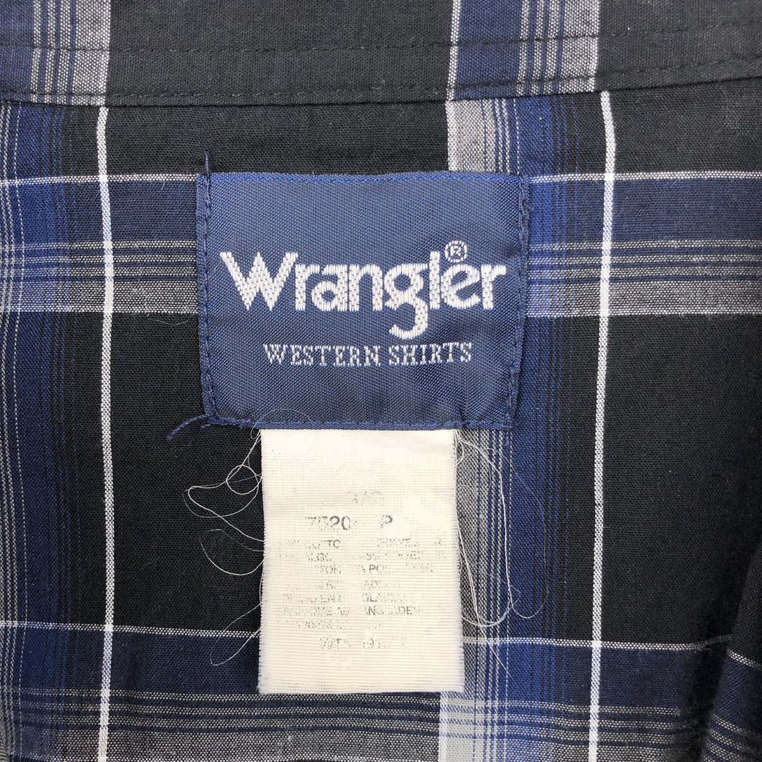 Wrangler Check Pattern Long-Sleeve Western Shirt, Men's Size L (approx.) unclear black type Vintage Second Hand