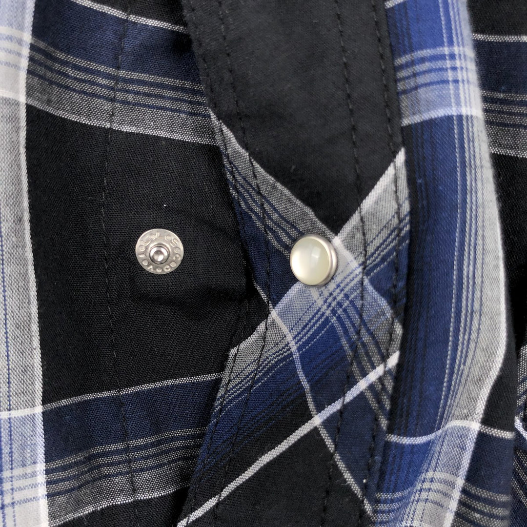 Wrangler Check Pattern Long-Sleeve Western Shirt, Men's Size L (approx.) unclear black type Vintage Second Hand