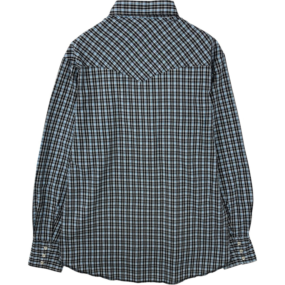 Wrangler Check Pattern Long-Sleeve Western Shirt, Men's Size M (approx.) cotton Blue type light blue Vintage Second Hand