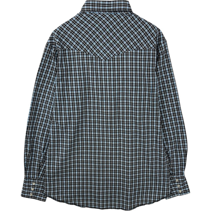 Wrangler Check Pattern Long-Sleeve Western Shirt, Men's Size M (approx.) cotton Blue type light blue Vintage Second Hand