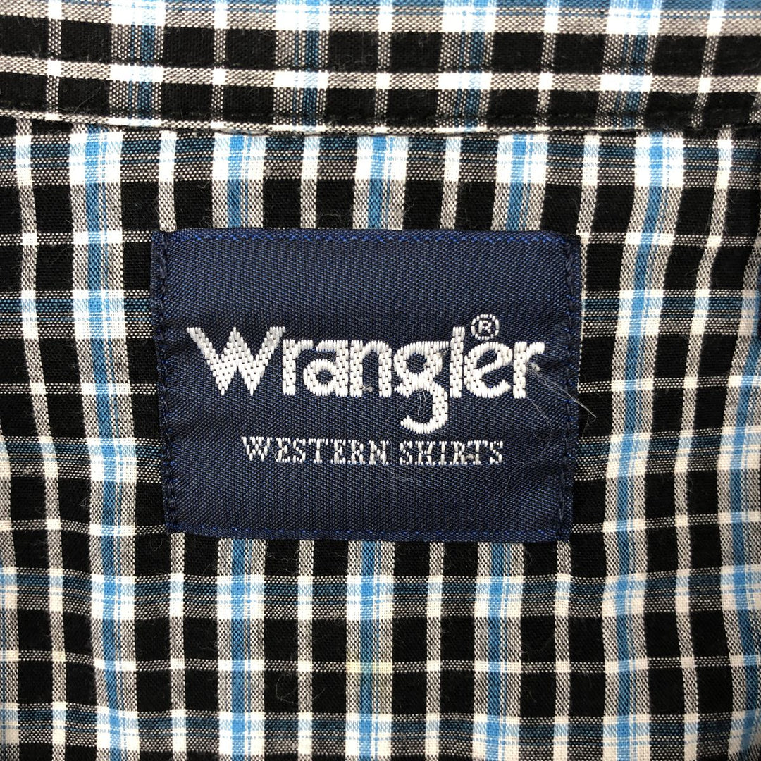 Wrangler Check Pattern Long-Sleeve Western Shirt, Men's Size M (approx.) cotton Blue type light blue Vintage Second Hand