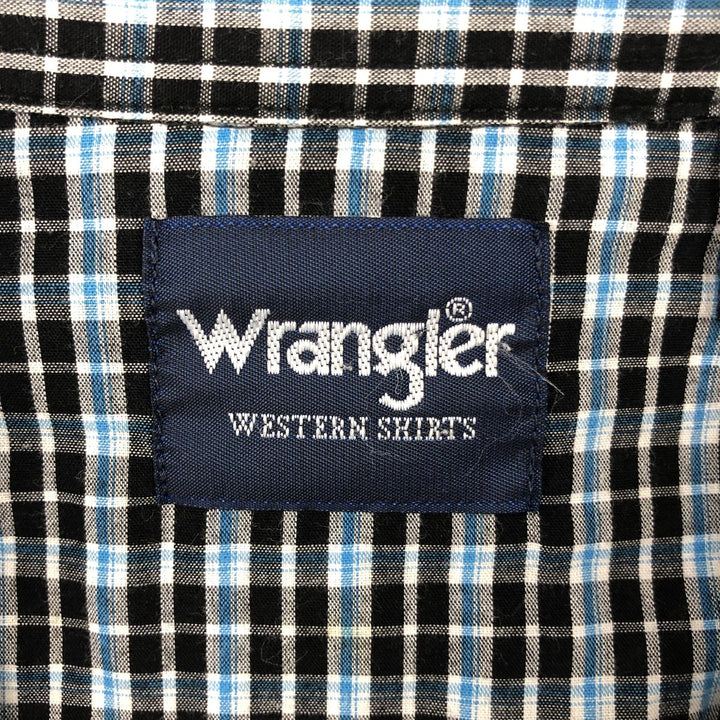 Wrangler Check Pattern Long-Sleeve Western Shirt, Men's Size M (approx.) cotton Blue type light blue Vintage Second Hand