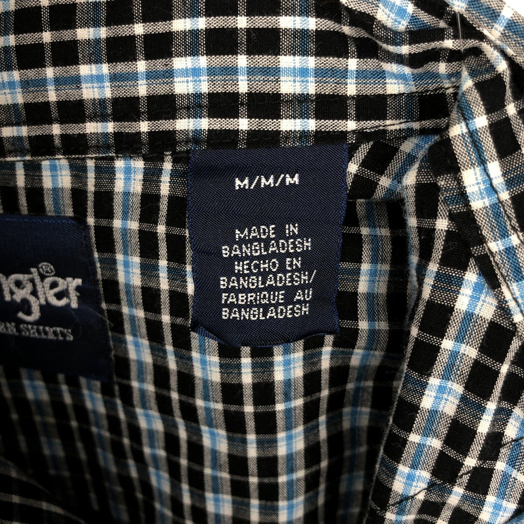 Wrangler Check Pattern Long-Sleeve Western Shirt, Men's Size M (approx.) cotton Blue type light blue Vintage Second Hand