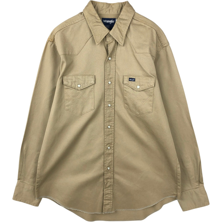 Wrangler Long-Sleeve Western Shirt, Made in USA, Men's Size XL (approx.) cotton Beige type Vintage Second Hand