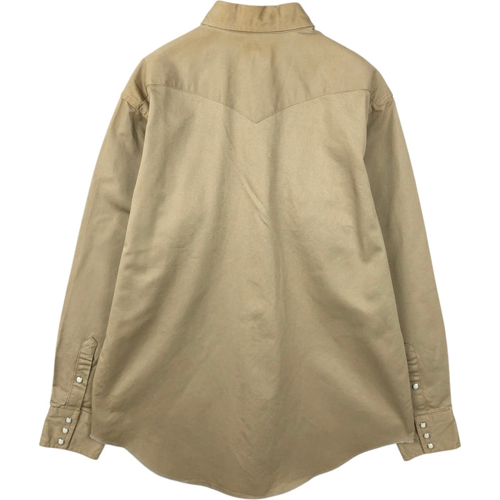 Wrangler Long-Sleeve Western Shirt, Made in USA, Men's Size XL (approx.) cotton Beige type Vintage Second Hand