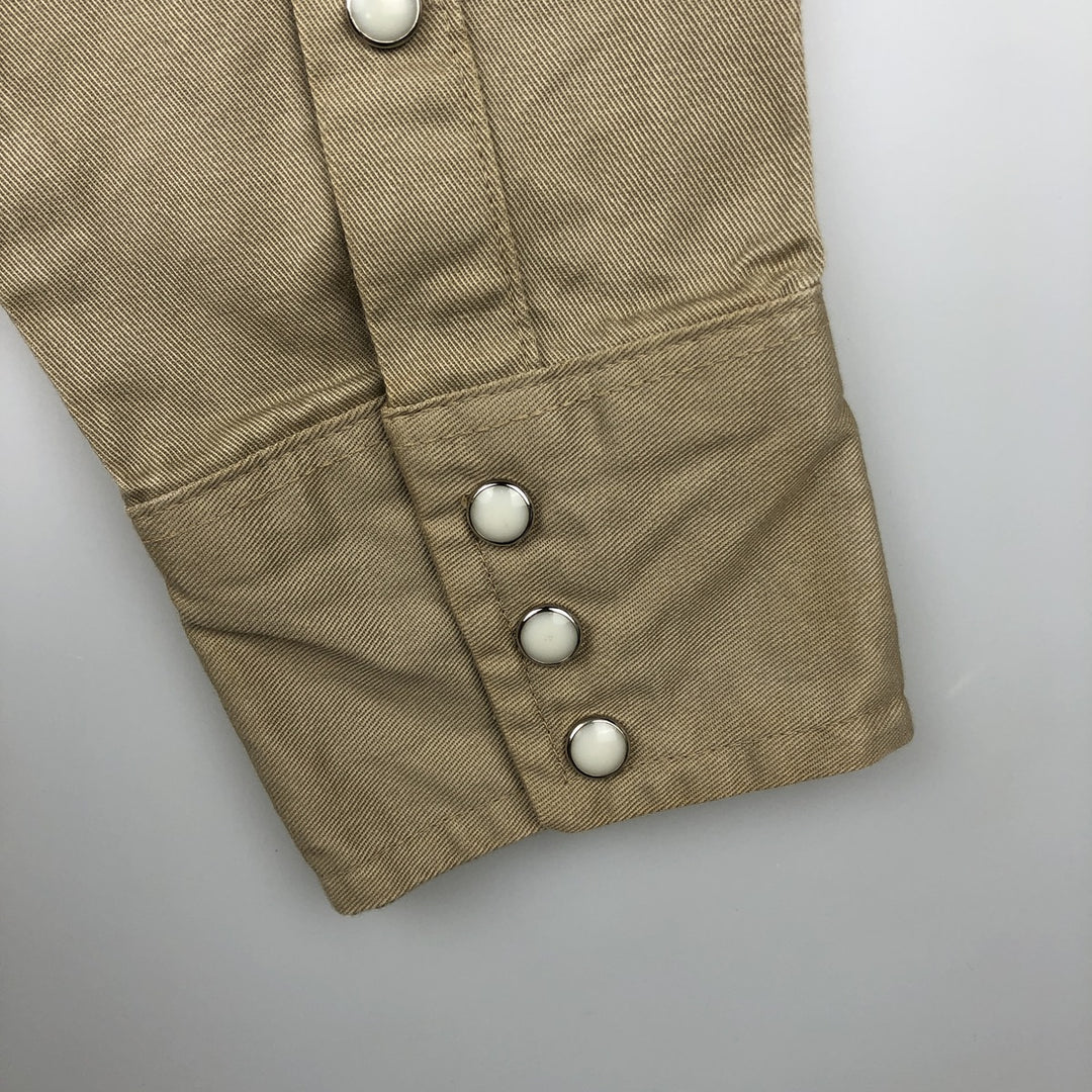 Wrangler Long-Sleeve Western Shirt, Made in USA, Men's Size XL (approx.) cotton Beige type Vintage Second Hand