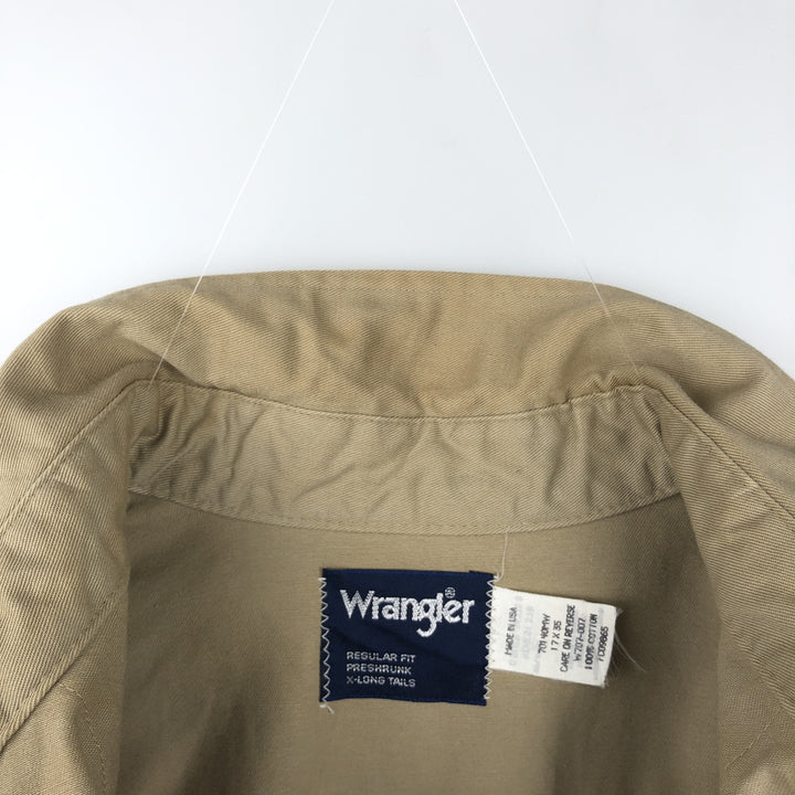 Wrangler Long-Sleeve Western Shirt, Made in USA, Men's Size XL (approx.) cotton Beige type Vintage Second Hand