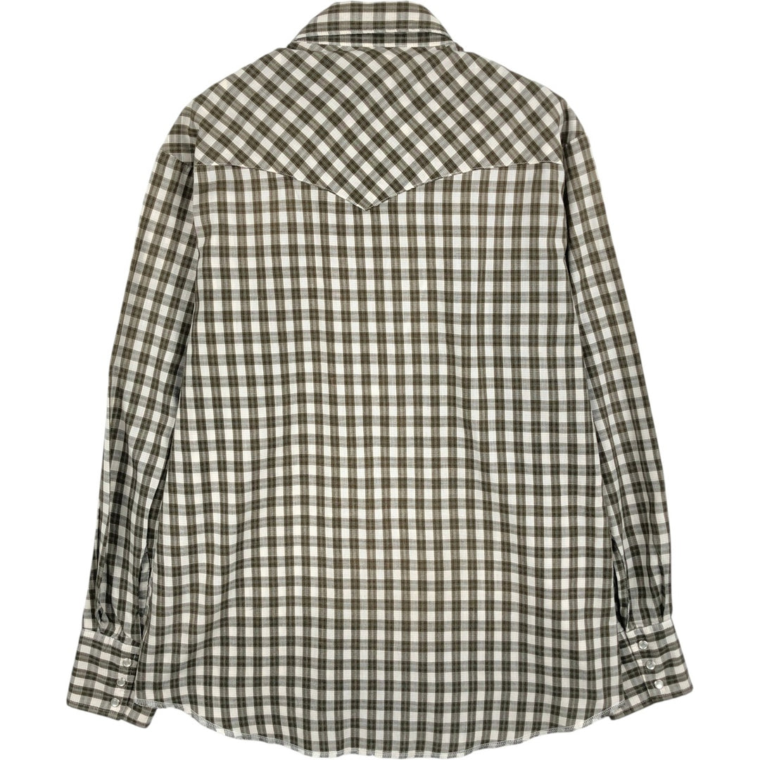 Wrangler Check Pattern Long-Sleeve Western Shirt, Men's Size M (approx.) cotton Khaki type Vintage Second Hand