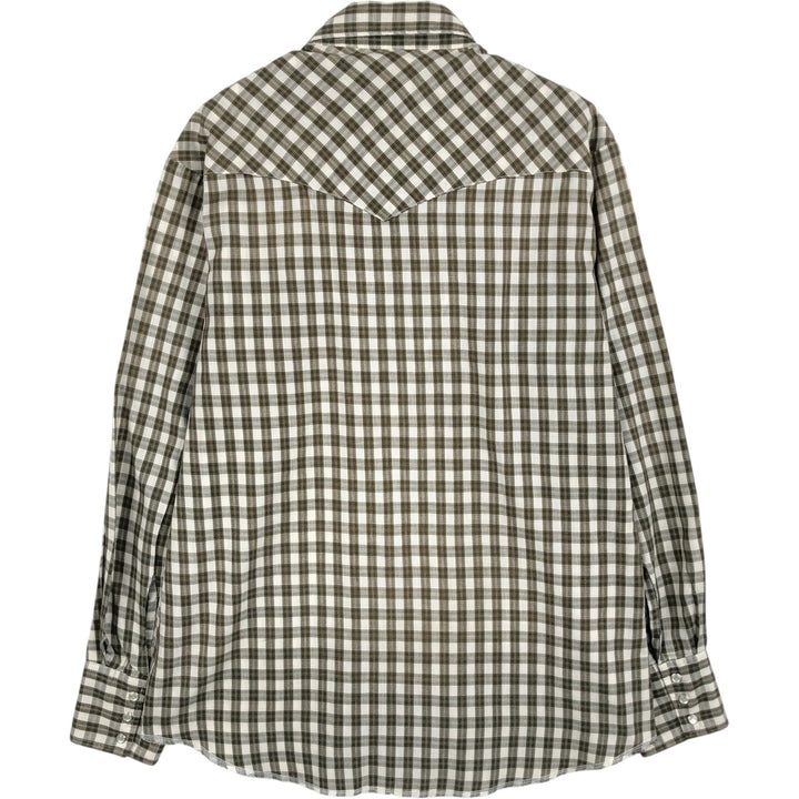 Wrangler Check Pattern Long-Sleeve Western Shirt, Men's Size M (approx.) cotton Khaki type Vintage Second Hand