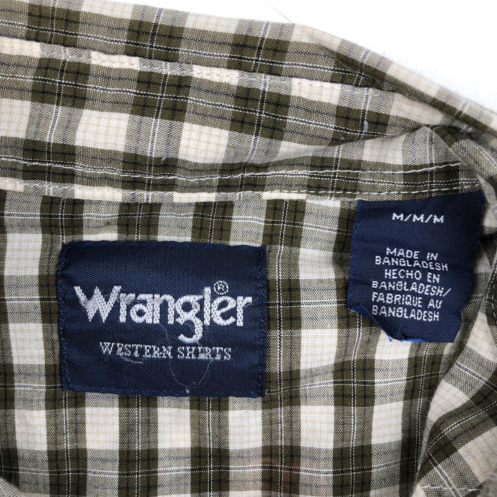 Wrangler Check Pattern Long-Sleeve Western Shirt, Men's Size M (approx.) cotton Khaki type Vintage Second Hand