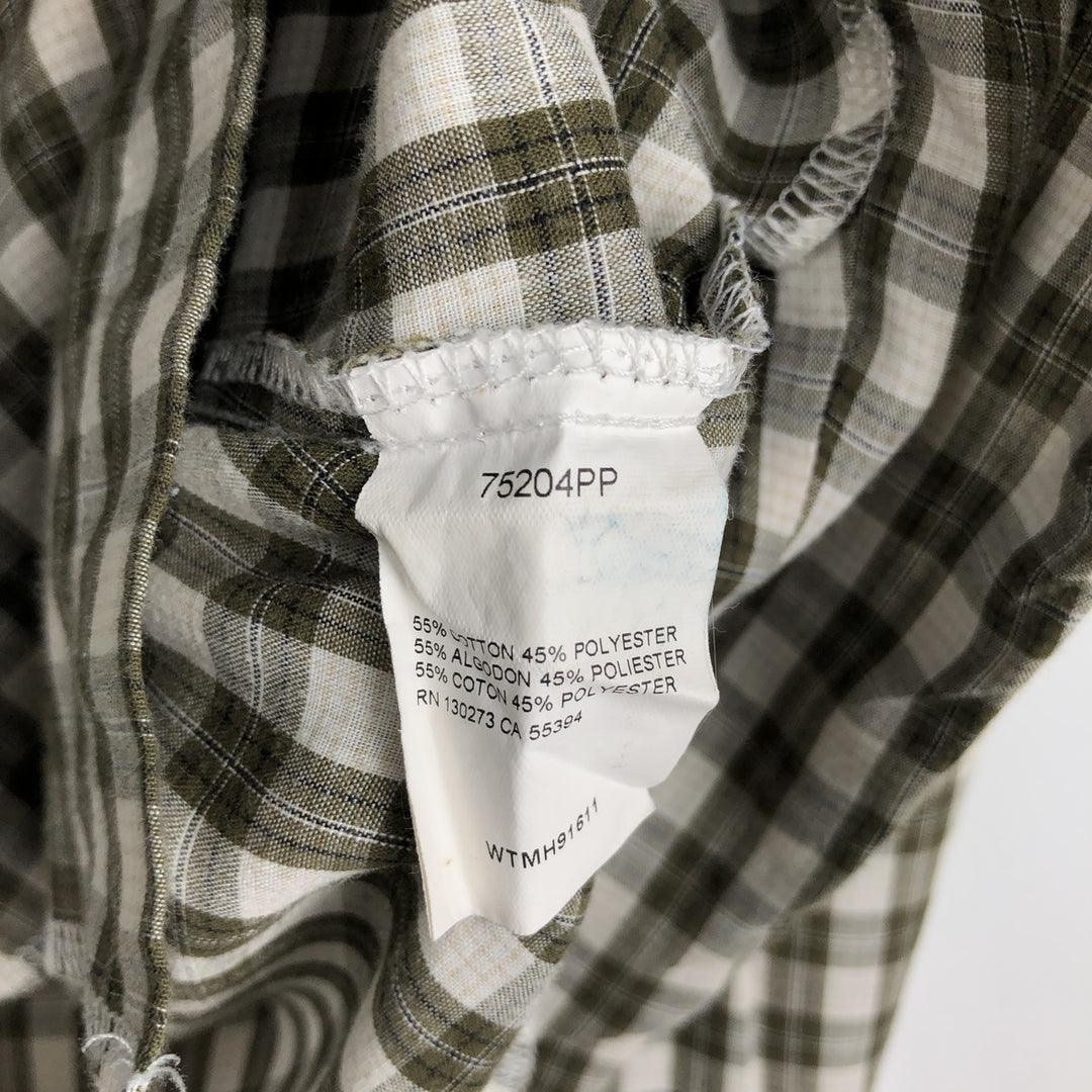 Wrangler Check Pattern Long-Sleeve Western Shirt, Men's Size M (approx.) cotton Khaki type Vintage Second Hand