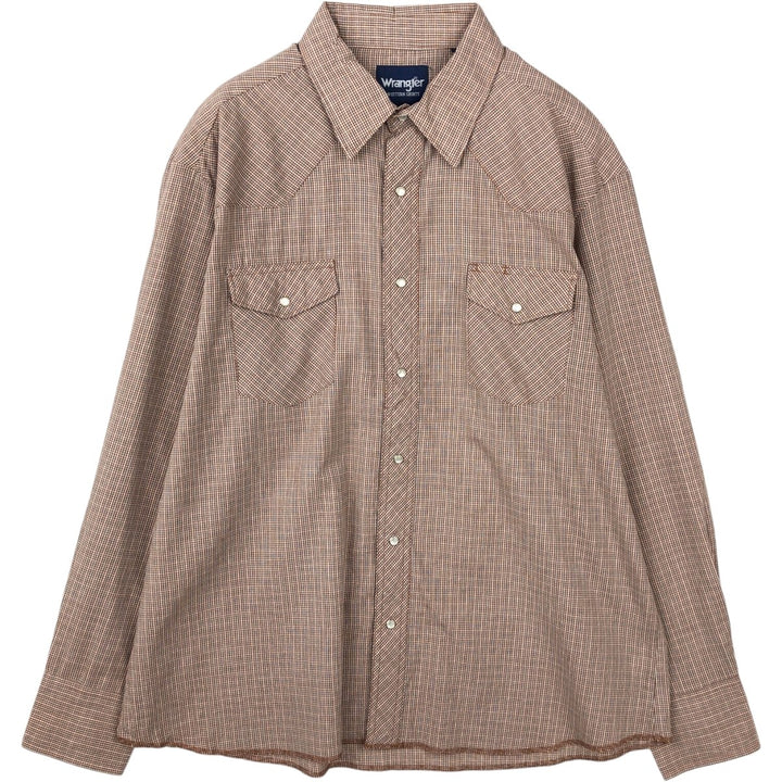 Wrangler Check Pattern Long Sleeve Western Shirt, Men's Size XL cotton brown type Vintage Second Hand