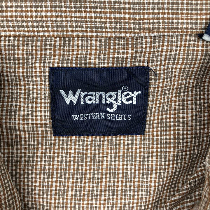 Wrangler Check Pattern Long Sleeve Western Shirt, Men's Size XL cotton brown type Vintage Second Hand