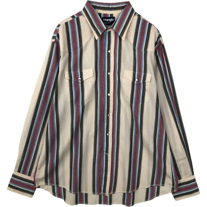 Wrangler COWBOY CUT REGULAR FIT Stripe Pattern Long Sleeve Western Shirt (Men's XL equivalent) polyester pale white type Vintage Second Hand