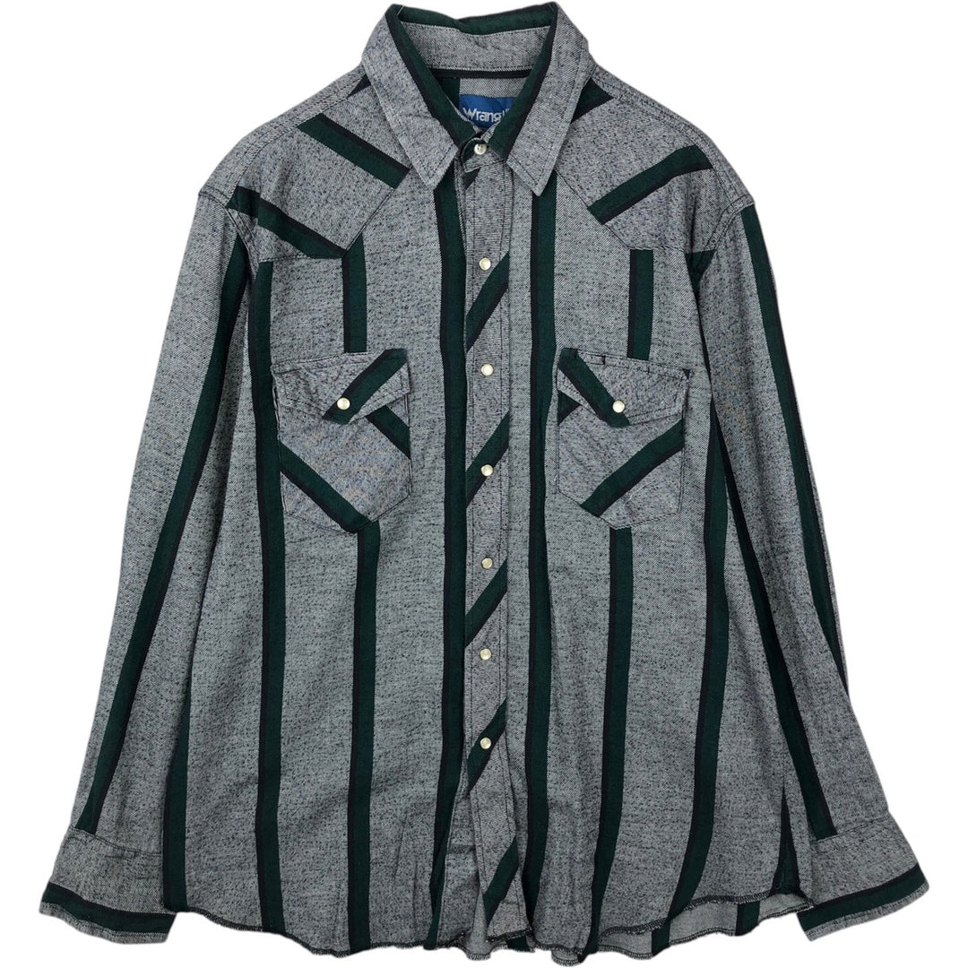 Wrangler Stripe Pattern Western Flannel Shirt, Men's Size L (approx.) unclear gray type Vintage Second Hand