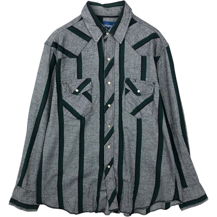 Wrangler Stripe Pattern Western Flannel Shirt, Men's Size L (approx.) unclear gray type Vintage Second Hand