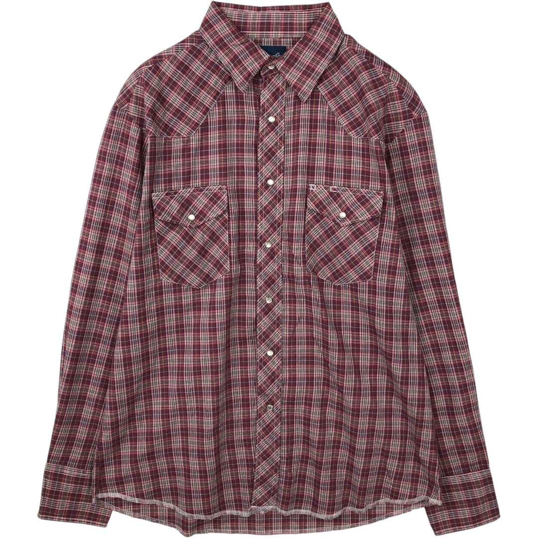 Wrangler Check Pattern Long-Sleeve Western Shirt, Men's Size L (approx.) cotton burgundy type Vintage Second Hand