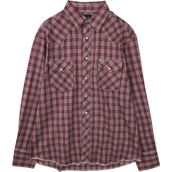 Wrangler Check Pattern Long-Sleeve Western Shirt, Men's Size L (approx.) cotton burgundy type Vintage Second Hand
