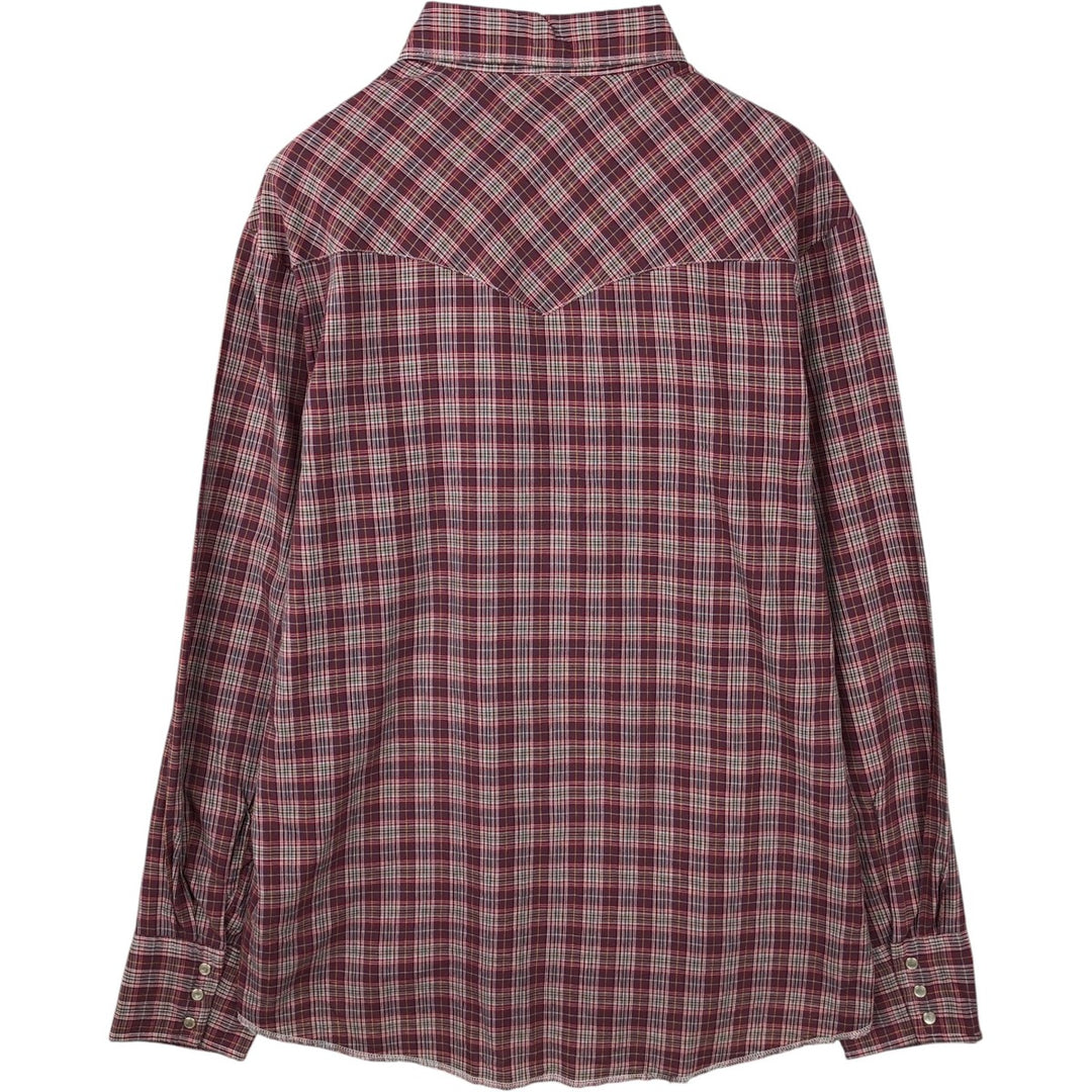 Wrangler Check Pattern Long-Sleeve Western Shirt, Men's Size L (approx.) cotton burgundy type Vintage Second Hand