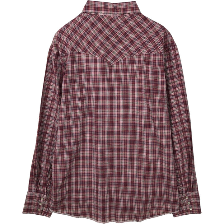 Wrangler Check Pattern Long-Sleeve Western Shirt, Men's Size L (approx.) cotton burgundy type Vintage Second Hand