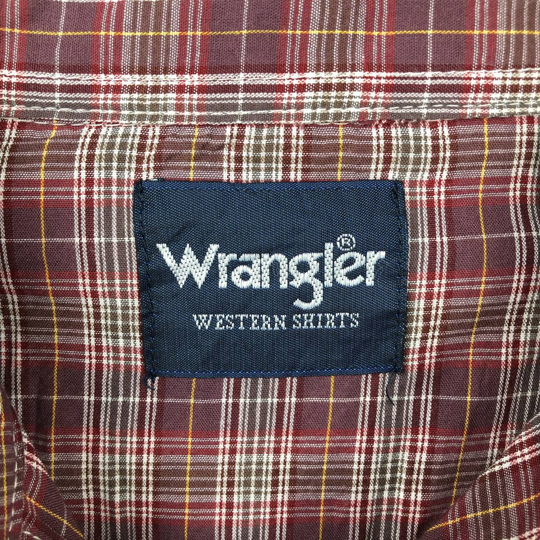 Wrangler Check Pattern Long-Sleeve Western Shirt, Men's Size L (approx.) cotton burgundy type Vintage Second Hand