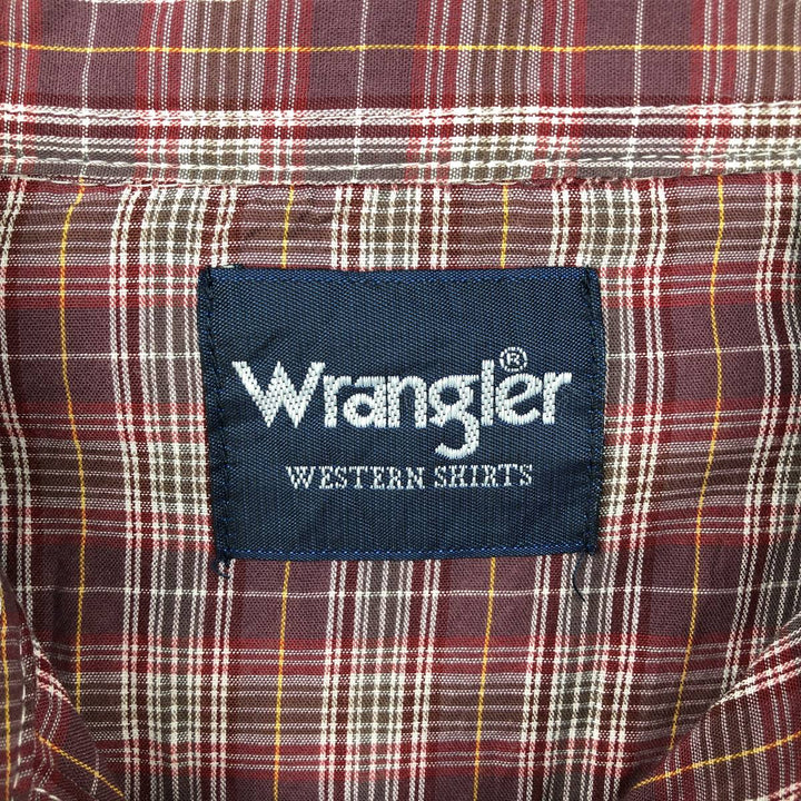 Wrangler Check Pattern Long-Sleeve Western Shirt, Men's Size L (approx.) cotton burgundy type Vintage Second Hand