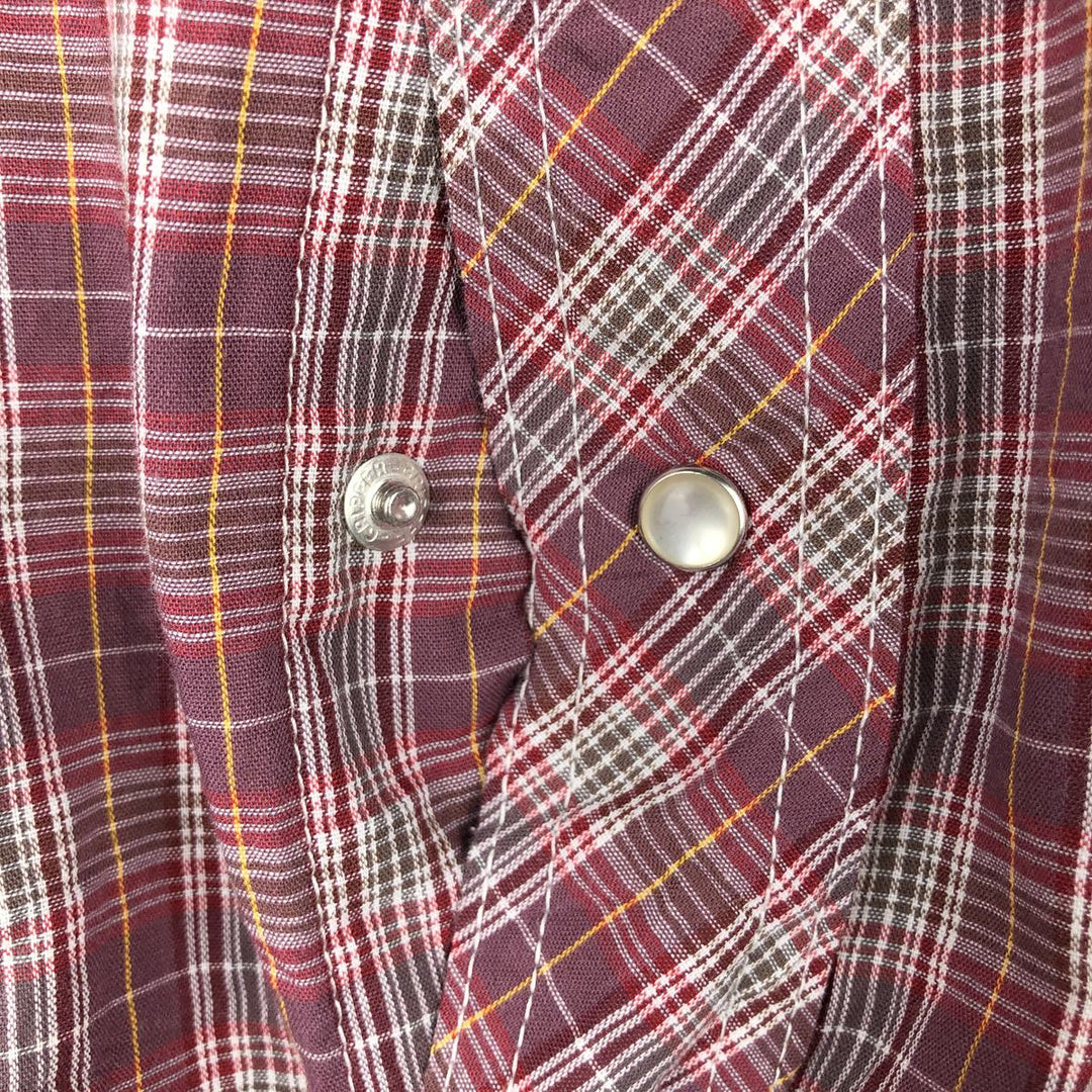 Wrangler Check Pattern Long-Sleeve Western Shirt, Men's Size L (approx.) cotton burgundy type Vintage Second Hand