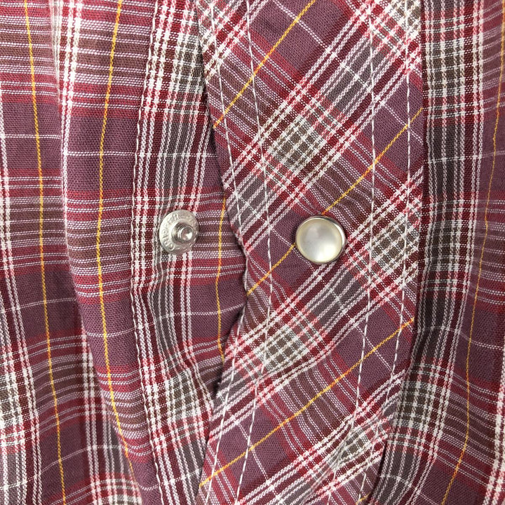 Wrangler Check Pattern Long-Sleeve Western Shirt, Men's Size L (approx.) cotton burgundy type Vintage Second Hand