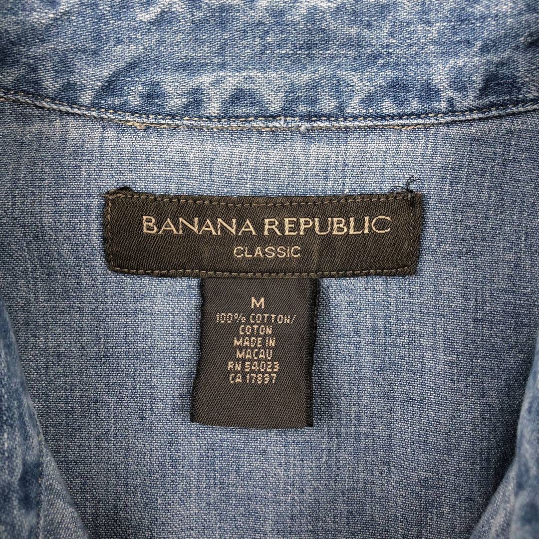 2000'S Banana Republic Long-Sleeve Denim Western Shirt, Men's Size M (approx.) cotton Blue type light blue Vintage Second Hand