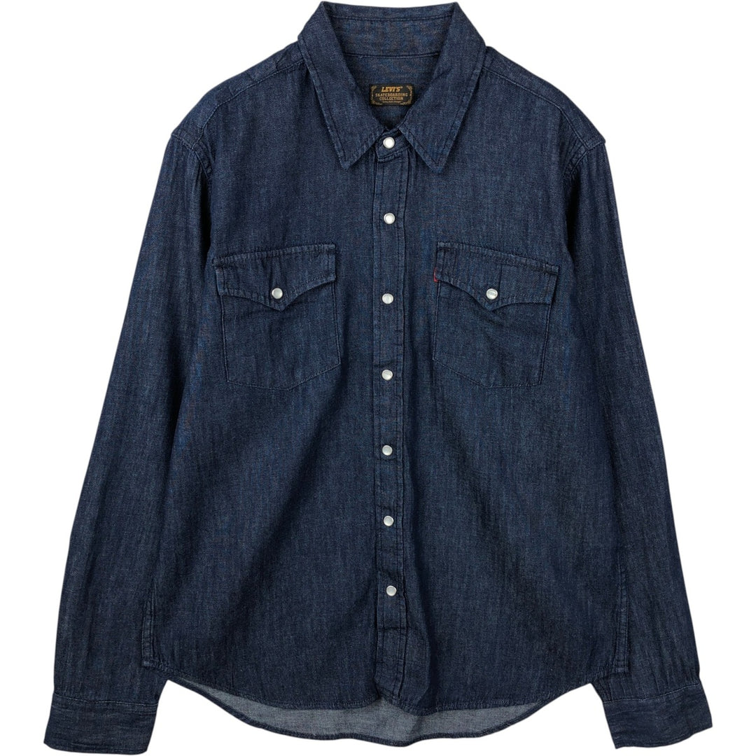 Levi's SKATEBOARDING COLLECTION Long-Sleeve Denim Western Shirt, Men's Size M (approx.) cotton navy blue type Vintage Second Hand