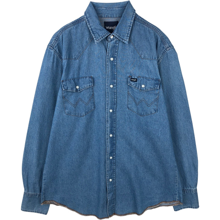 90'S Wrangler Long-Sleeve Denim Western Shirt, Men's Size L (approx.) cotton Blue type light blue Vintage Second Hand
