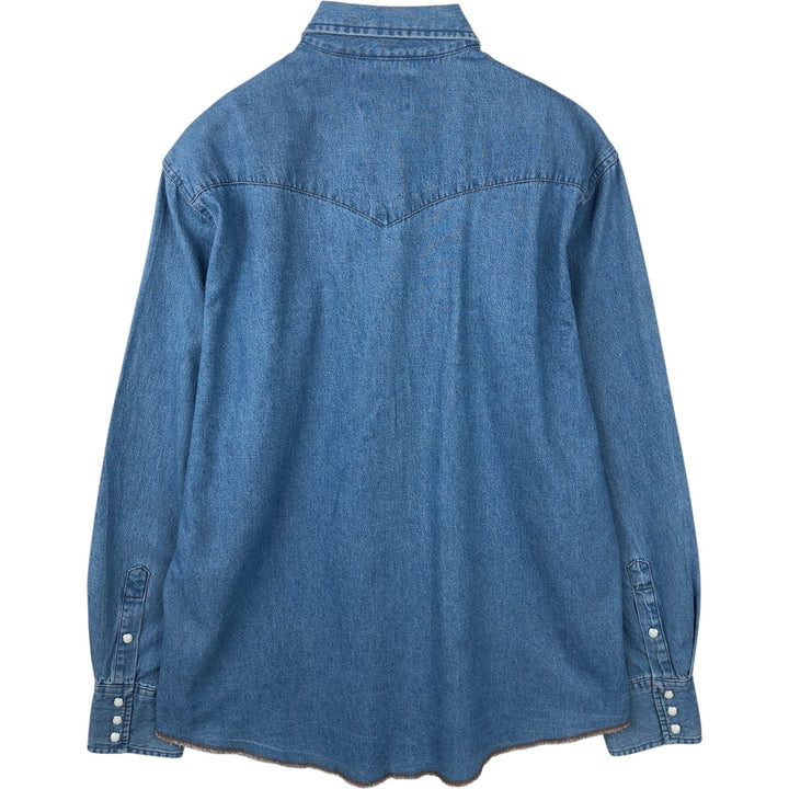90'S Wrangler Long-Sleeve Denim Western Shirt, Men's Size L (approx.) cotton Blue type light blue Vintage Second Hand