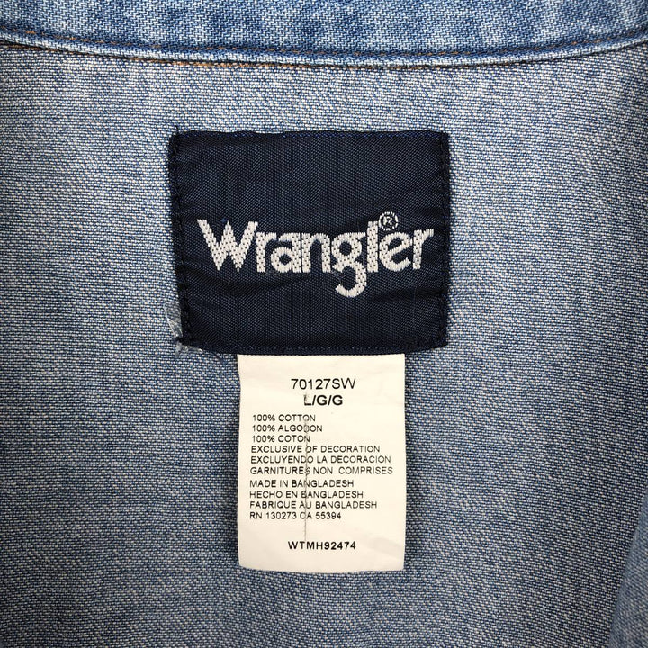 90'S Wrangler Long-Sleeve Denim Western Shirt, Men's Size L (approx.) cotton Blue type light blue Vintage Second Hand