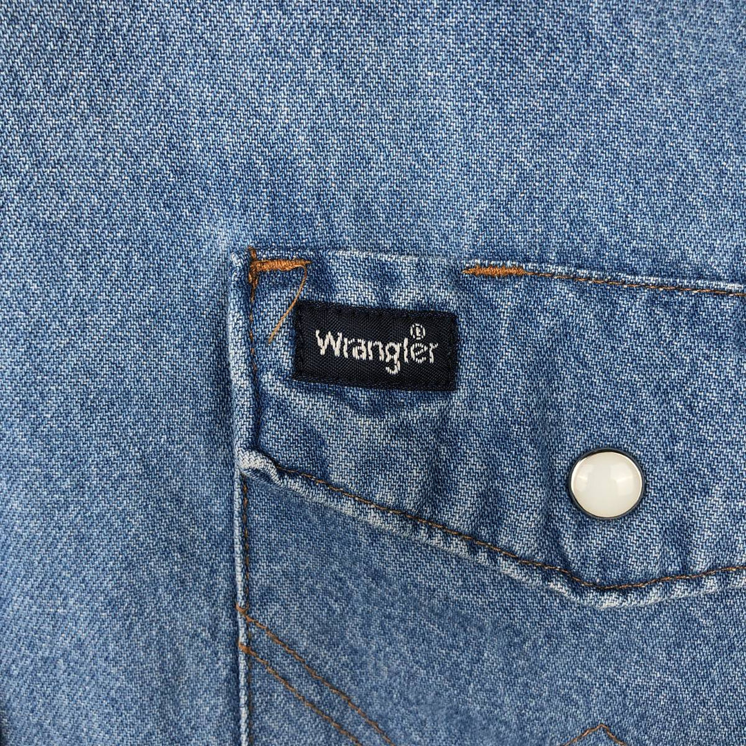 90'S Wrangler Long-Sleeve Denim Western Shirt, Men's Size L (approx.) cotton Blue type light blue Vintage Second Hand