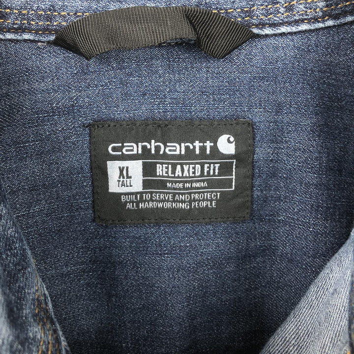 Carhartt Relaxed Fit Long-Sleeve Denim Western Shirt, Men's Size XL (approx.) cotton navy blue type Vintage Second Hand