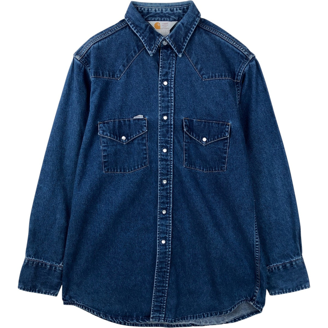Carhartt Long Sleeve Denim Western Shirt, Men's Size L unclear blue type Vintage Second Hand