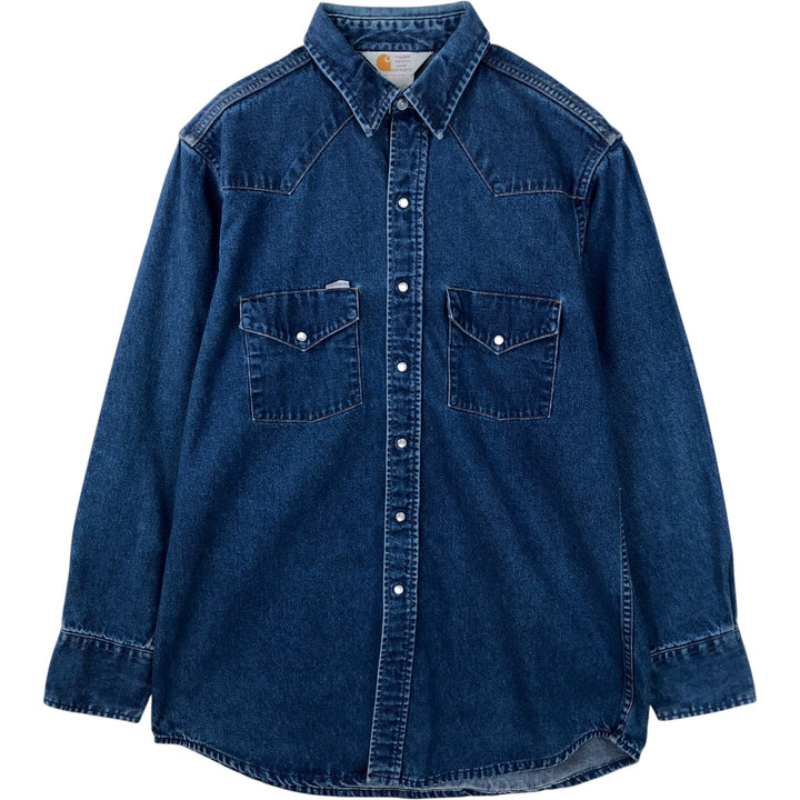 Carhartt Long Sleeve Denim Western Shirt, Men's Size L unclear blue type Vintage Second Hand